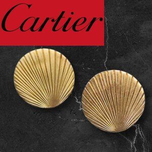 Rare Vintage 70s CARTIER Round Button Circle Shell Post Earrings 14K Gold & BOX!